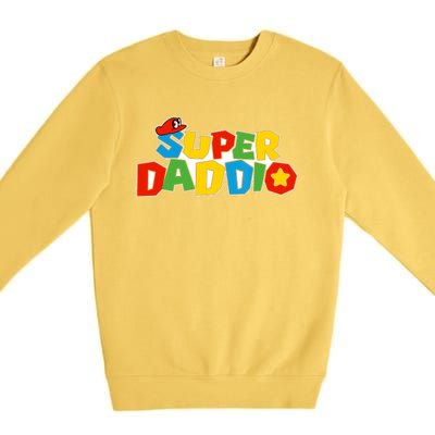 Super Daddio Funny Dad Daddy Father Video Game Lovers Premium Crewneck Sweatshirt