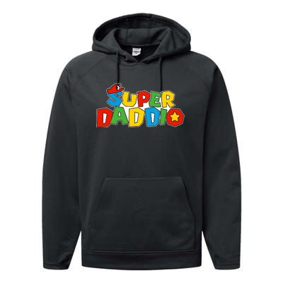 Super Daddio Funny Dad Daddy Father Video Game Lovers Performance Fleece Hoodie