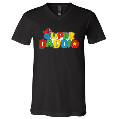 Super Daddio Funny Dad Daddy Father Video Game Lovers V-Neck T-Shirt