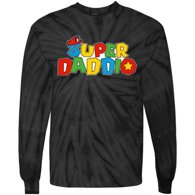 Super Daddio Funny Dad Daddy Father Video Game Lovers Tie-Dye Long Sleeve Shirt