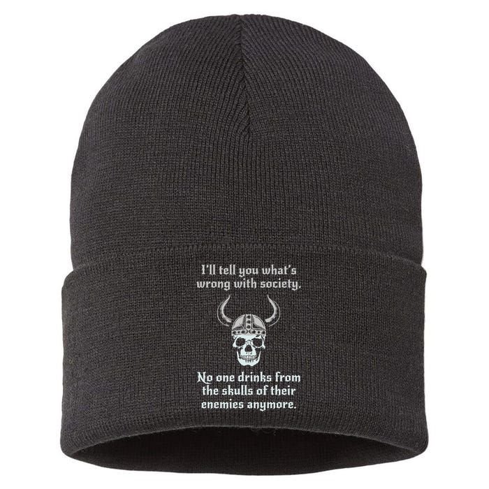 Skull Drink From The Skull Of Your Enemies Funny Sustainable Knit Beanie