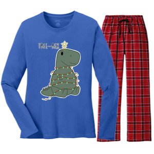 Santa Dinosaur Funny Treerex Pajamas Merry Christmas Cute Gift Women's Long Sleeve Flannel Pajama Set 