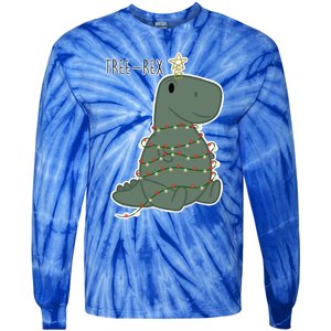 Santa Dinosaur Funny Treerex Pajamas Merry Christmas Cute Gift Tie-Dye Long Sleeve Shirt