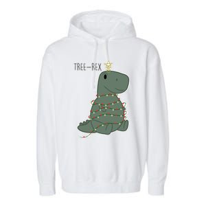 Santa Dinosaur Funny Treerex Pajamas Merry Christmas Cute Gift Garment-Dyed Fleece Hoodie