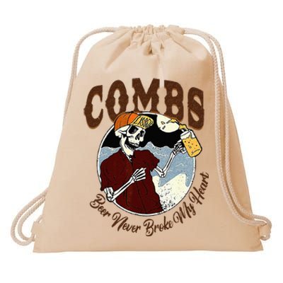 Skeleton Drinking Funny Beer Never Broke My Heart Drawstring Bag