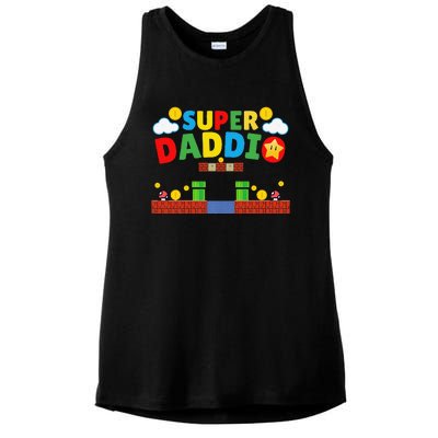 Super Dad Funny Dad Fathers Day Gamer Daddy Super Daddio Ladies PosiCharge Tri-Blend Wicking Tank