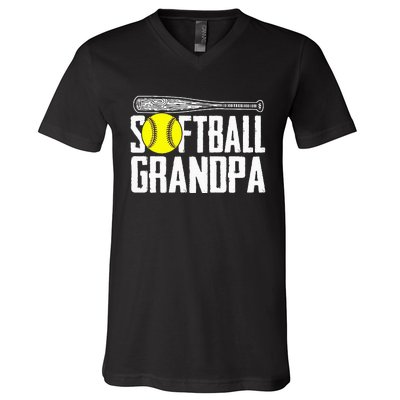 Softball Dad Fathers Day Softball Grandpa V-Neck T-Shirt