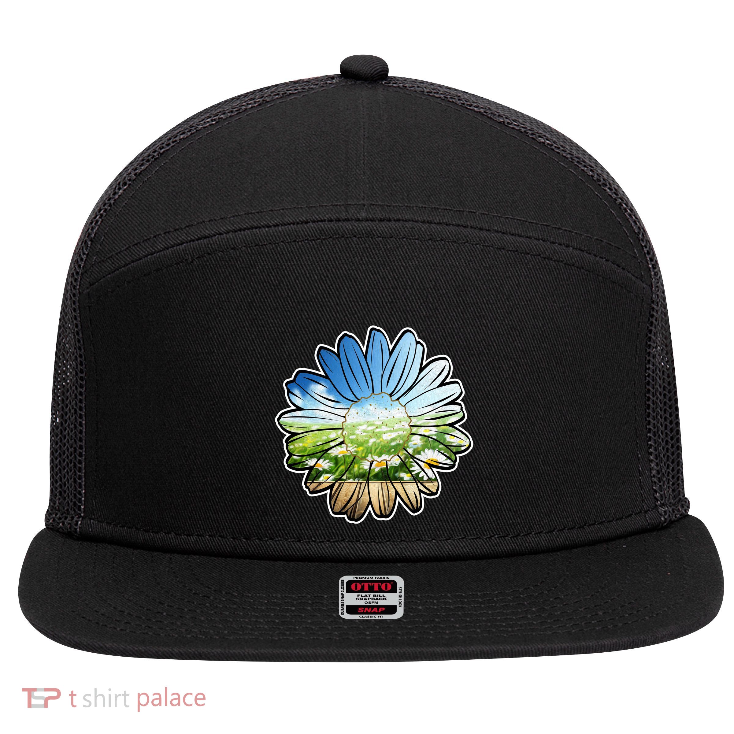 Summer Daisy Field 7 Panel Mesh Trucker Snapback Hat