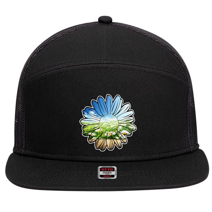 Summer Daisy Field 7 Panel Mesh Trucker Snapback Hat