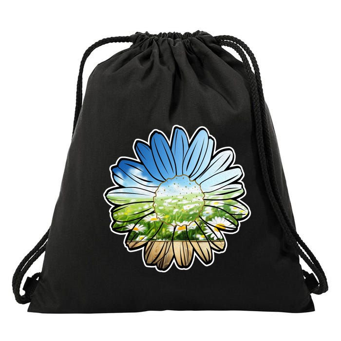 Summer Daisy Field Drawstring Bag