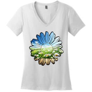 Summer Daisy Field Women's V-Neck T-Shirt