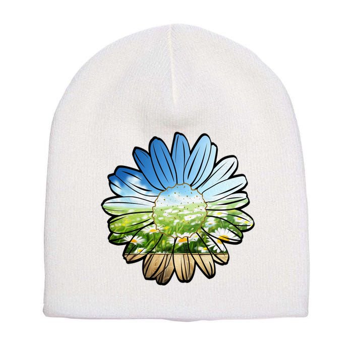 Summer Daisy Field Short Acrylic Beanie