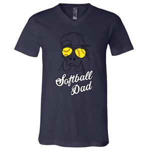 Softball Dad Father Coach Design Gift V-Neck T-Shirt