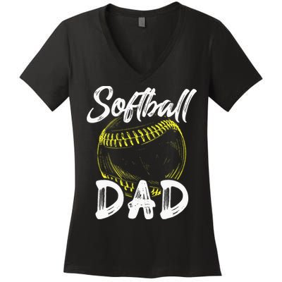 Softball Dad For Him Family Matching Player Women's V-Neck T-Shirt