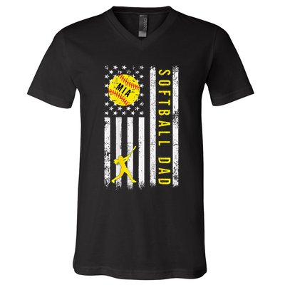Softball Dad For Mia V-Neck T-Shirt