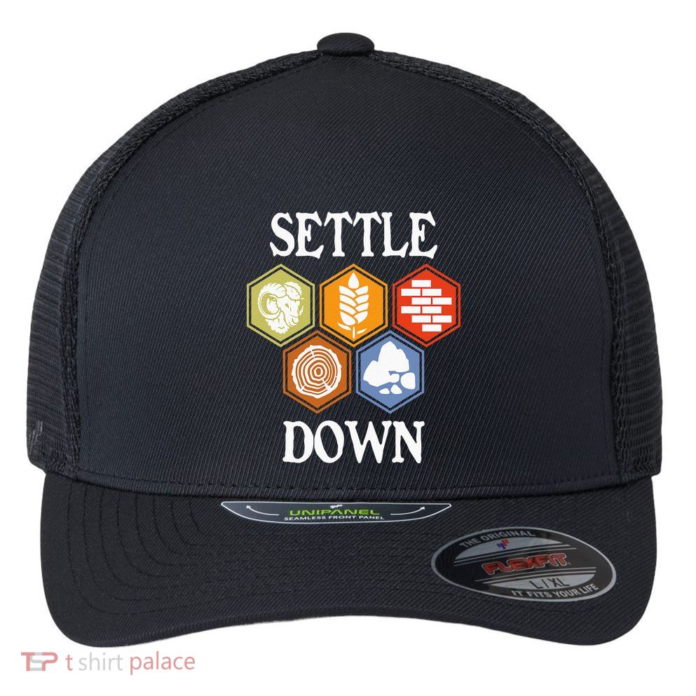Settle Down Funny Tabletop Game Night Board Gaming Flexfit Unipanel Trucker Cap