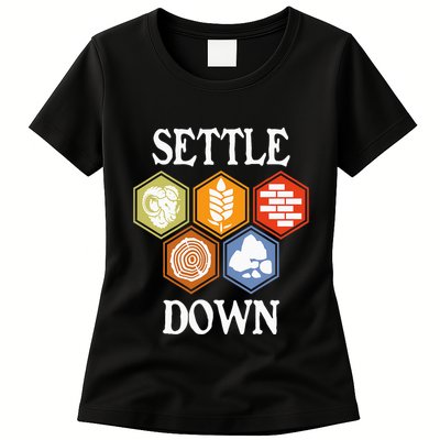 Settle Down Funny Tabletop Game Night Board Gaming Womens T-Shirt