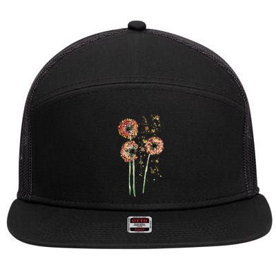 Spring Dandelion Floral Art 7 Panel Mesh Trucker Snapback Hat
