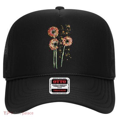 Spring Dandelion Floral Art High Crown Mesh Back Trucker Hat