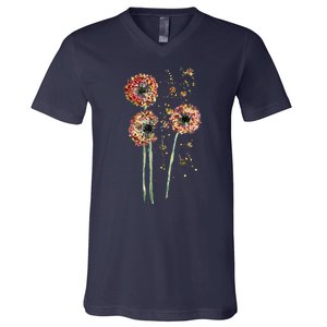 Spring Dandelion Floral Art V-Neck T-Shirt