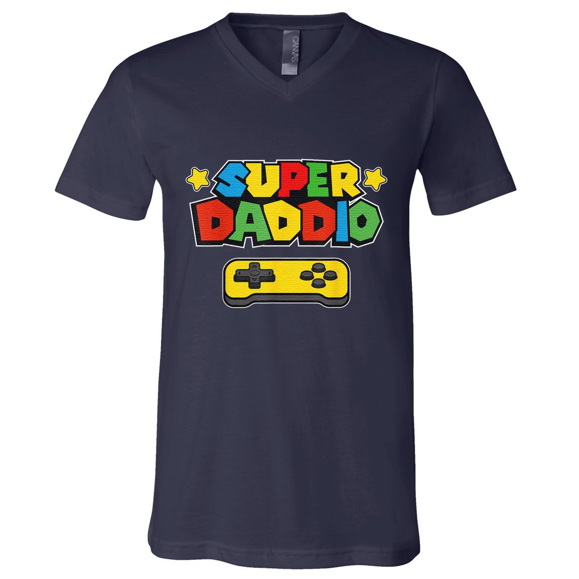 Super Daddio Gamer Dad Fathers Day Gift Papa Gift From Son Daughter Grandkids V-Neck T-Shirt