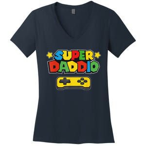 Super Daddio Gamer Dad Fathers Day Gift Papa Gift From Son Daughter Grandkids Women's V-Neck T-Shirt