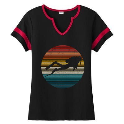 Scuba Diving Great Gift Vintage Retro Ocean Scuba Diver Gift Cute Gift Ladies Halftime Notch Neck Tee