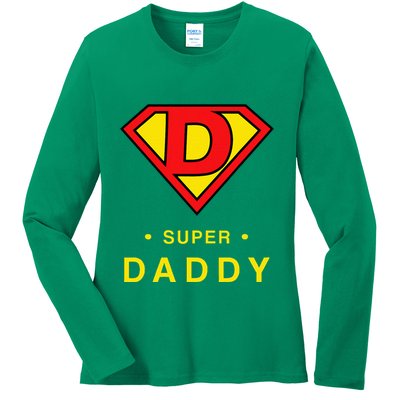 Super Daddy Gift Fathers Day Present Super Hero Ladies Long Sleeve Shirt