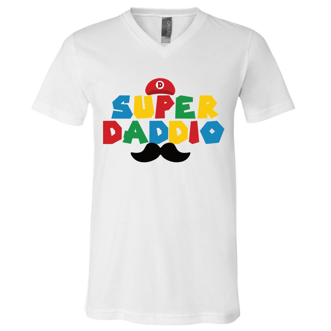 Super Daddio Gamer Dad Moustache V-Neck T-Shirt