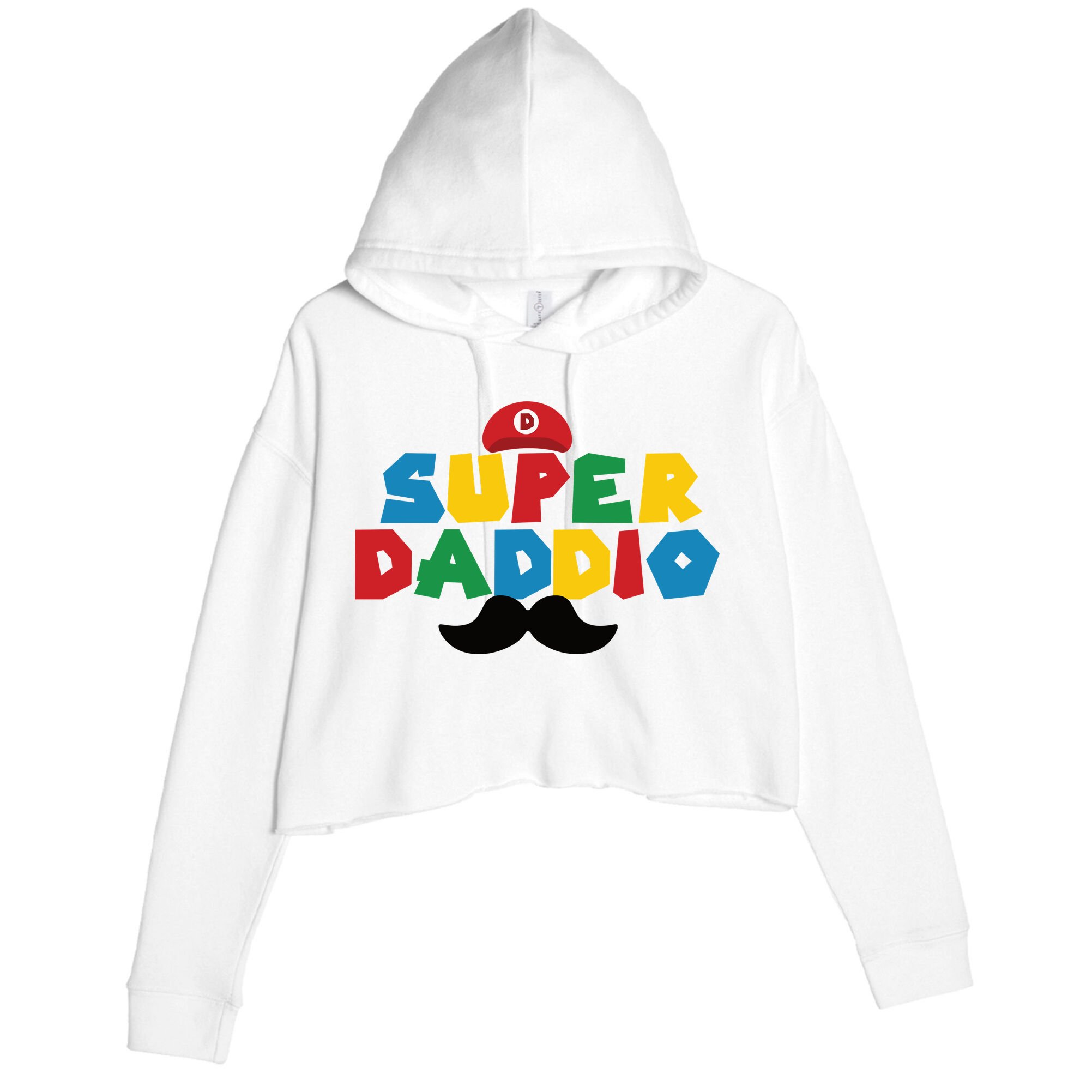 Super Daddio Gamer Dad Moustache Crop Fleece Hoodie