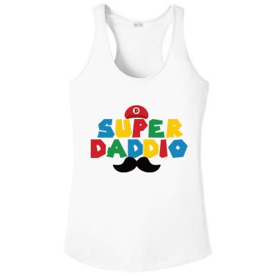 Super Daddio Gamer Dad Moustache Ladies PosiCharge Competitor Racerback Tank