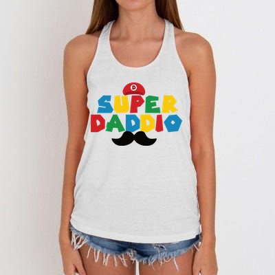 Super Daddio Gamer Dad Moustache Women's Knotted Racerback Tank