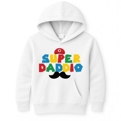 Super Daddio Gamer Dad Moustache Kids Hoodie