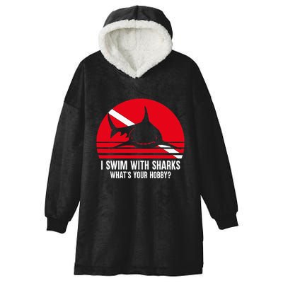 Scuba Diver Gift Shark Ocean Vintage Scuba Diving Flag Hooded Wearable Blanket
