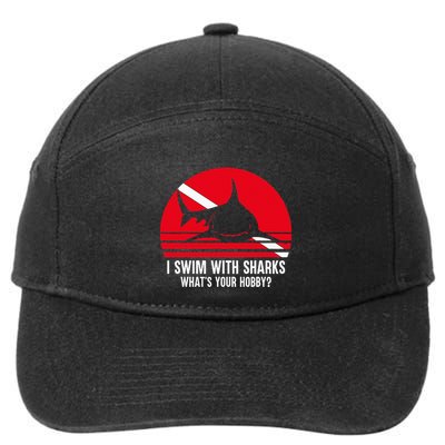 Scuba Diver Gift Shark Ocean Vintage Scuba Diving Flag 7-Panel Snapback Hat