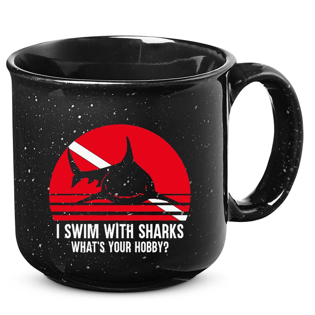 Scuba Diver Gift Shark Ocean Vintage Scuba Diving Flag 15oz Campfire Ceramic Mug