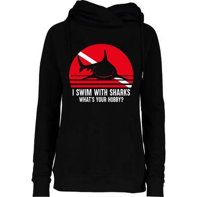 Scuba Diver Gift Shark Ocean Vintage Scuba Diving Flag Womens Funnel Neck Pullover Hood