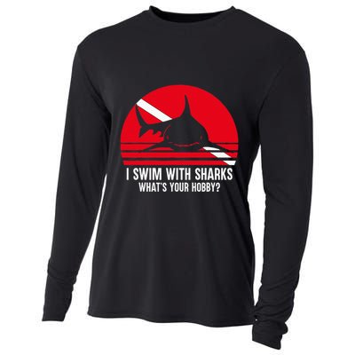 Scuba Diver Gift Shark Ocean Vintage Scuba Diving Flag Cooling Performance Long Sleeve Crew