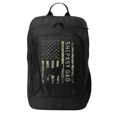 Shepsky Dad German Shepherd Husky Camo USA Flag City Backpack