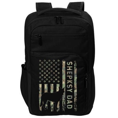 Shepsky Dad German Shepherd Husky Camo USA Flag Impact Tech Backpack