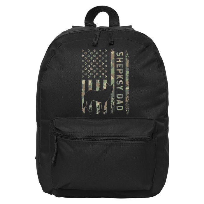 Shepsky Dad German Shepherd Husky Camo USA Flag 16 in Basic Backpack