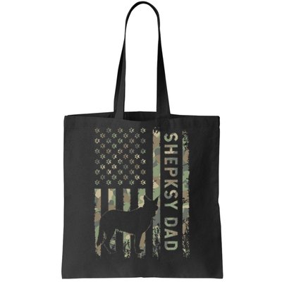 Shepsky Dad German Shepherd Husky Camo USA Flag Tote Bag