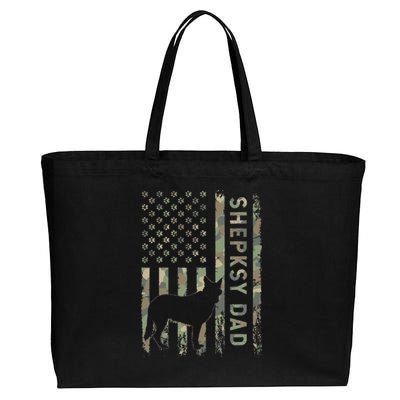 Shepsky Dad German Shepherd Husky Camo USA Flag Cotton Canvas Jumbo Tote