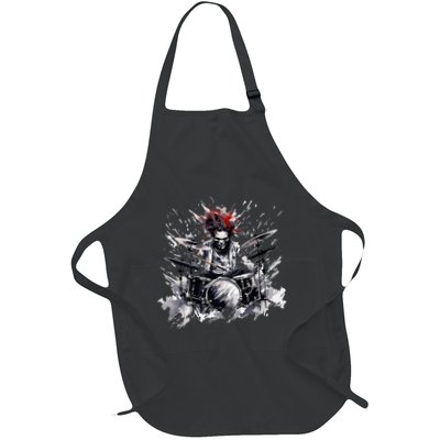 Skeleton Drummer Guy Rock And Roll Band Rock On Drum Kit Full-Length Apron With Pockets