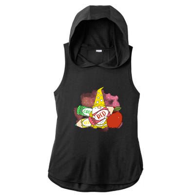 School Days Gnome Cup Crayon 100 Days Of School Ladies PosiCharge Tri-Blend Wicking Draft Hoodie Tank