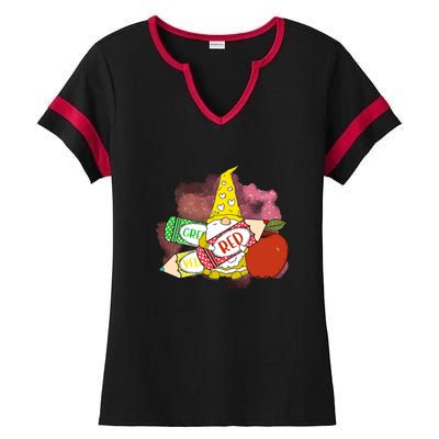 School Days Gnome Cup Crayon 100 Days Of School Ladies Halftime Notch Neck Tee