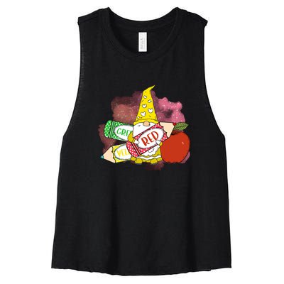 School Days Gnome Cup Crayon 100 Days Of School Women's Racerback Cropped Tank