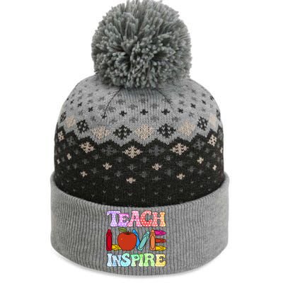 Teach Love Inspire Teacher life Crayon 100 days of school The Baniff Cuffed Pom Beanie