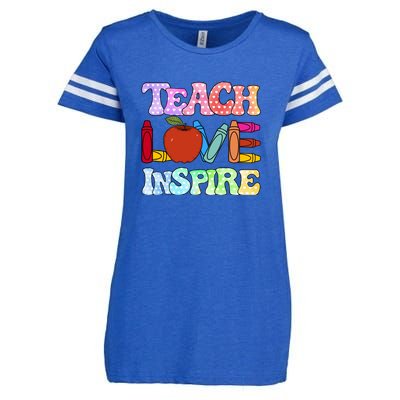 Teach Love Inspire Teacher life Crayon 100 days of school Enza Ladies Jersey Football T-Shirt