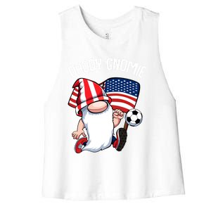 Soccer Daddy Gnome 4th Of July American Flag Memorial Day Gift Women's Racerback Cropped Tank